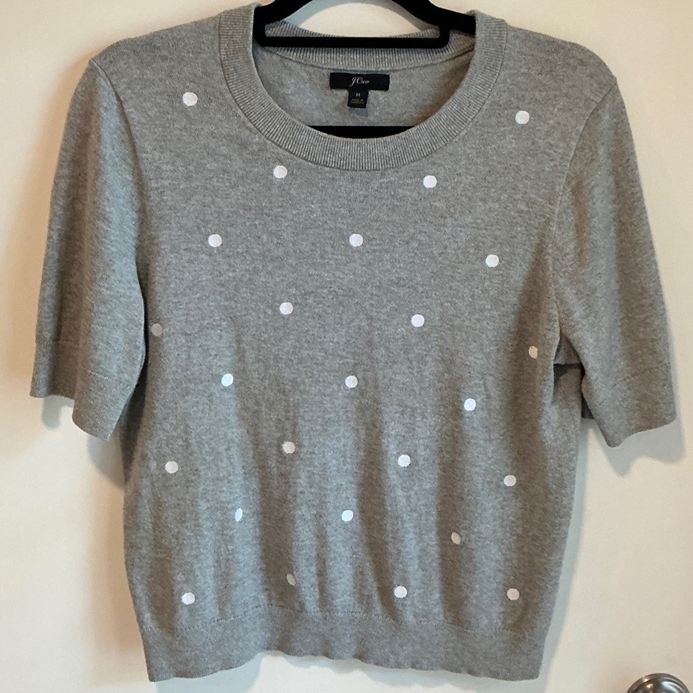 J. Crew Heather Gray Sweater with White Dots